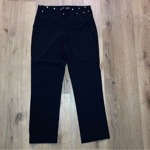JM Collection Black Front Studded Straight Leg Pants Size P M Stretch Preppy